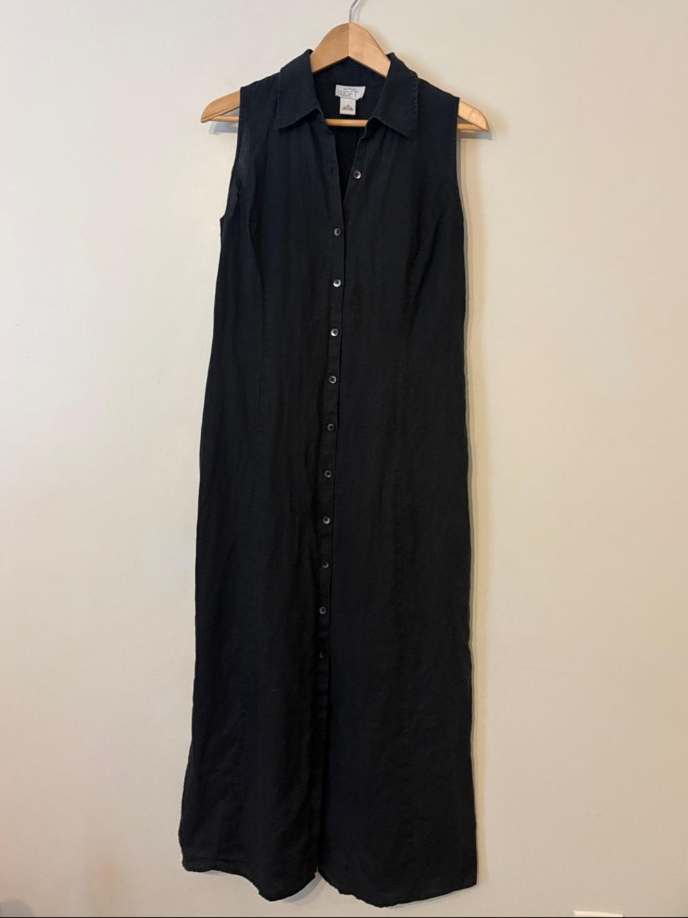 Loft Sleeveless Black Button-Down Maxi Dress